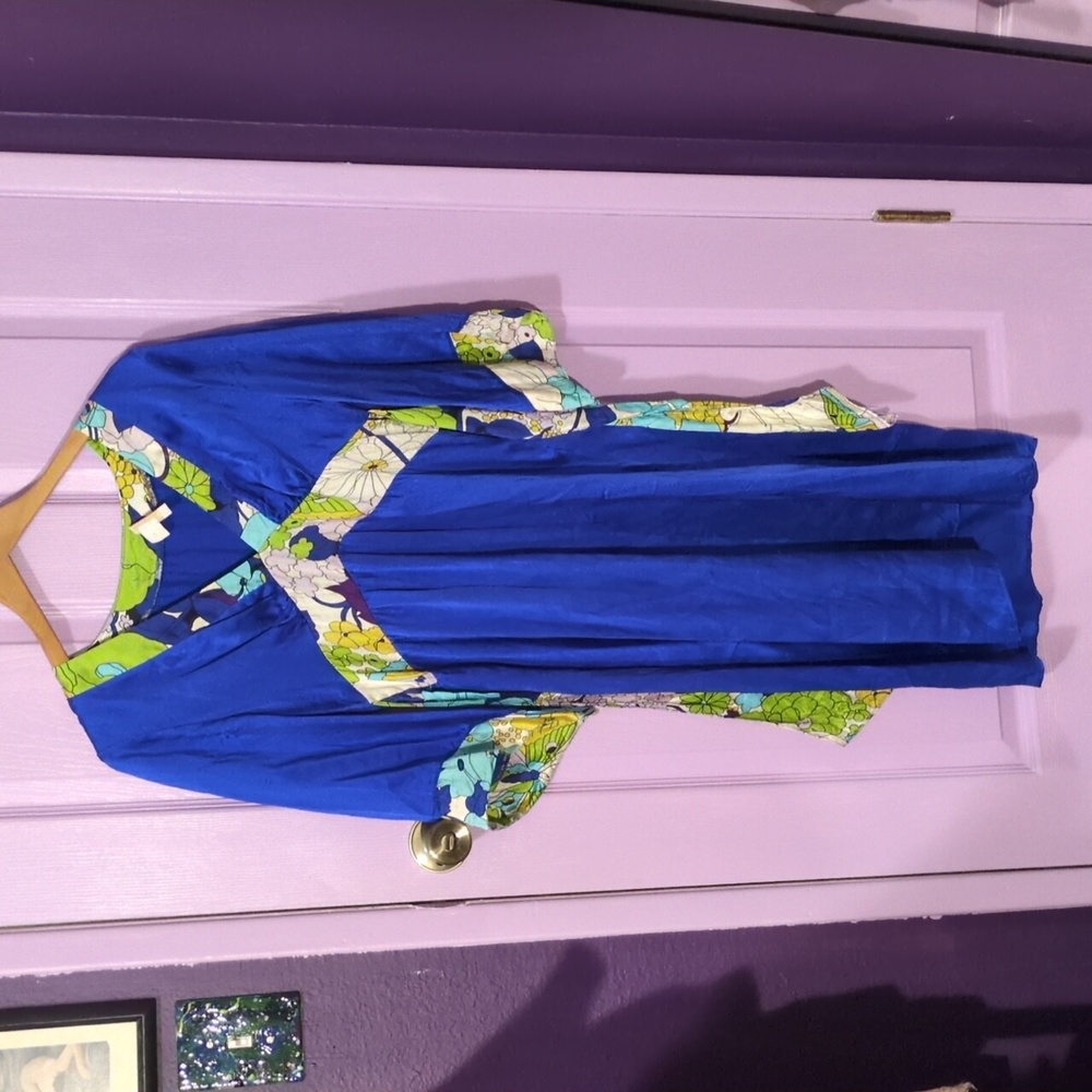 Vibrant Blue and Green Silk Dress
